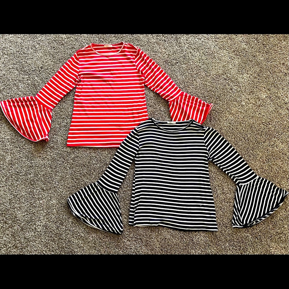Two bell sleeve stripped long sleeve shirts